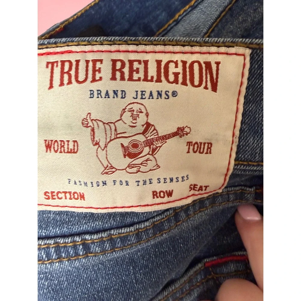 True Religion Ricky Relaxed Straight Jeans‎ Mens 33 Blue Excellent Red Stitching